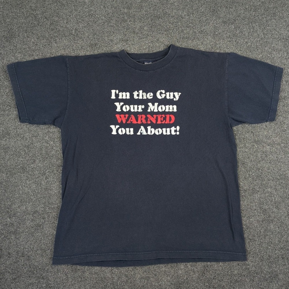 VTG Aeropostale Mens XL Navy Blue Graphic Comedy T-Shirt Your Mom Warned Joke